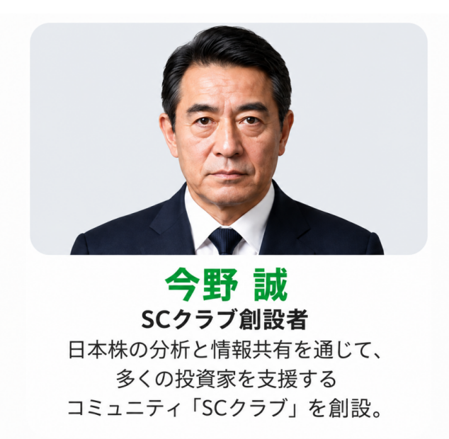 今野 誠 - SCクラブ創設者。日本株の分析と情報共有を通じて、多くの投資家を支援するコミュニティ「SCクラブ」を創設。